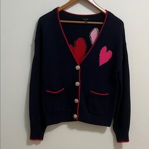 Talbots Cardigan Sweater Women’s Medium Red Pink Heart Accents Buttons Pockets.
